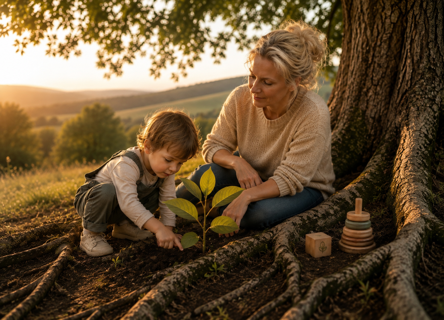 Mutter und Kind unter einem Baum